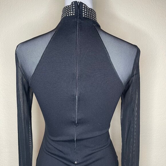 Windsor Black Studded Mesh Keyhole Bodycon Mini Dress Sz Med Going Out Feminine - Picture 4 of 11